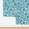 Teal Floral Blue Country Flowers Botanical Block Print Cottagecore Rustic Retro Summer Custom Pre-pasted Wallpaper by Spoonflower Pre-Pasted Wallpaper 2FT Wide